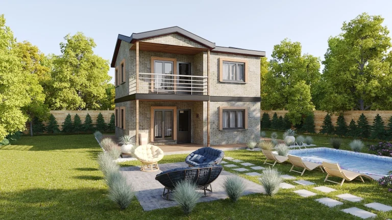 Ön verandası ve geniş balkonu ile HDS-206 118 m² 3+1 dubleks çelik ev