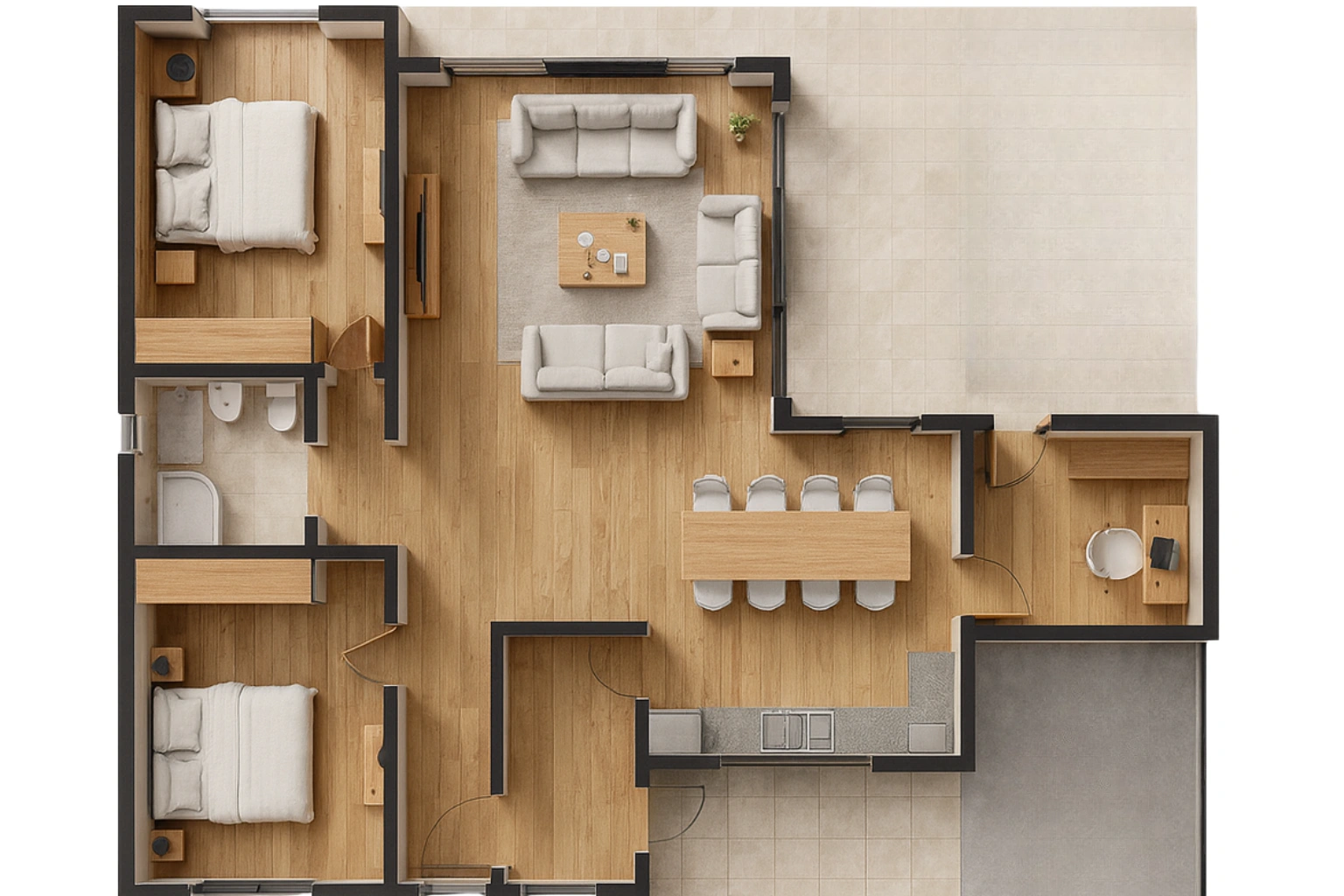 HDS-093 135 m² 2Plus1 Kat Planı | Hibrit Design