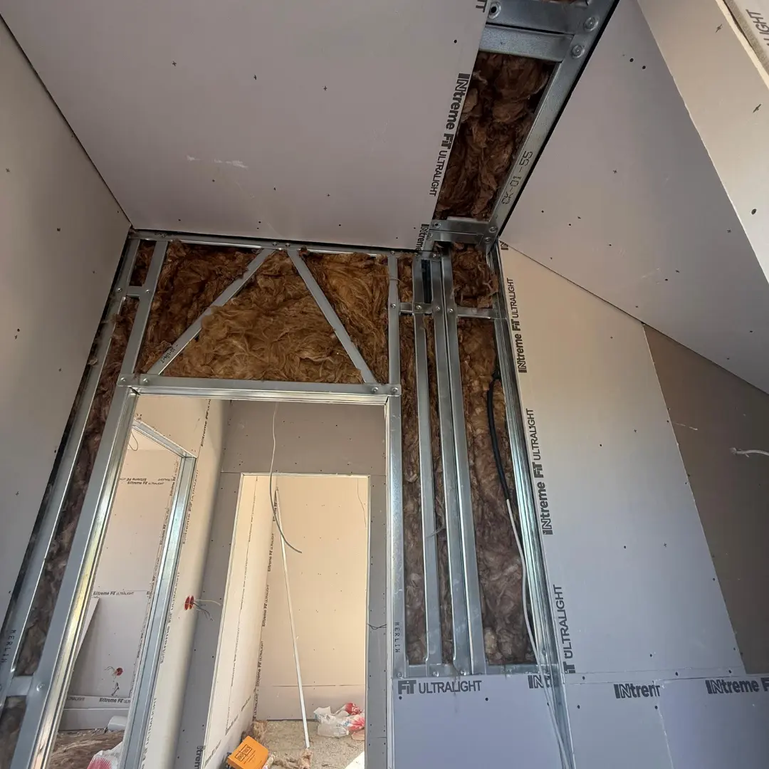 Çelik ev duvar kesiti 14cm duvar ve sıkıştırılmış taş yünü detayı