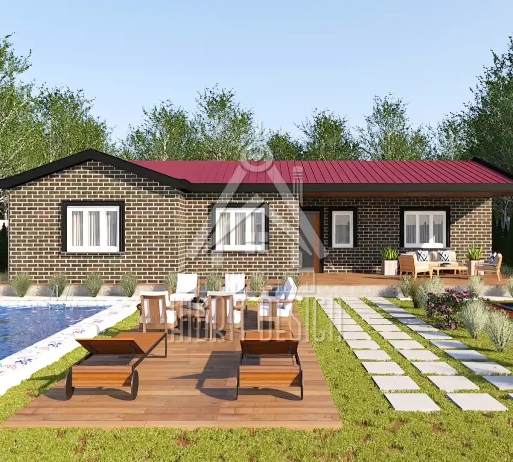 HDS-135 model 166 m² 4+1 çelik ev, geniş bahçeli ve havuz kenarında modern dış cephe